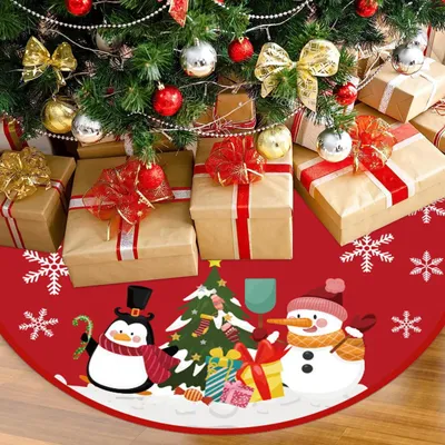 Weihnachtsbaumdecke, 88 cm, rot, Polyester, mit Weihnachtsmotiven