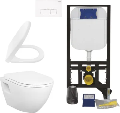 Produktbild von Creavit Hänge WC Set Weiß Keramik Wand WC mit Softclose Sitz und Unterputz Vorwandelement Spülkasten 3/6 L Komplettset