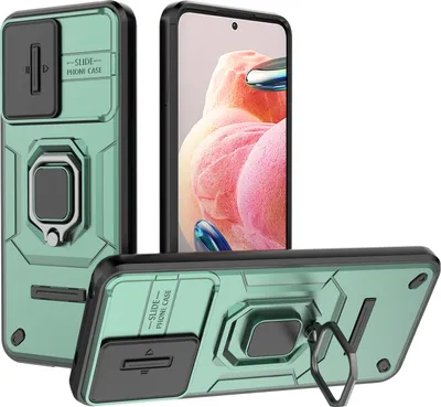 Obrázek produktu pro Pouzdro pro Xiaomi Redmi Note 12 4G dvouvrstvé pouzdro s posuvnou ochranou kamery a držákem prstenu, stojánek zelené
