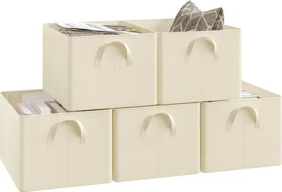 Produktbild von WOLTU Aufbewahrungsboxen 5 Stück, Organizer Box, Stapelboxen faltbar, Creme : 35L(42x32x26 cm) Größe: 35L(42x32x26 cm)