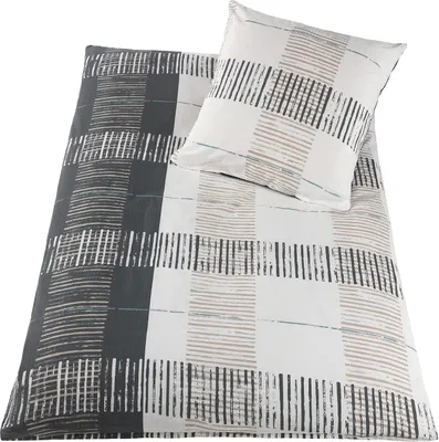 Produktbild von Baumwoll Seersucker Bettwäsche 135x200 +80x80 cm, grau weiß beige, bügelfrei, 100% Baumwolle