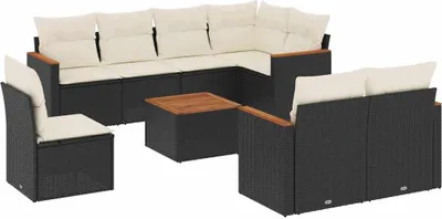 Produktbild von vidaXL 9-tlg. Garten-Sofagarnitur mit Kissen Schwarz Poly Rattan