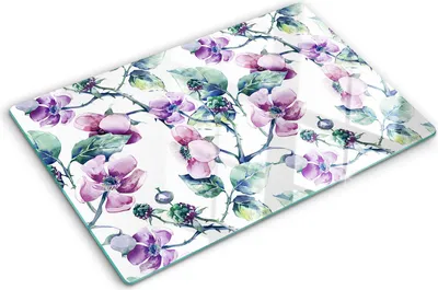 Produktbild von Tulup Glas Herdabdeckplatte - 80x52 cm - Glaskeramikkochfeld-Abdeckung Spritzschutz Glasabdeckplatte - Einteilig - Blumen & Pflanzen - Brombeerblumen - Lila