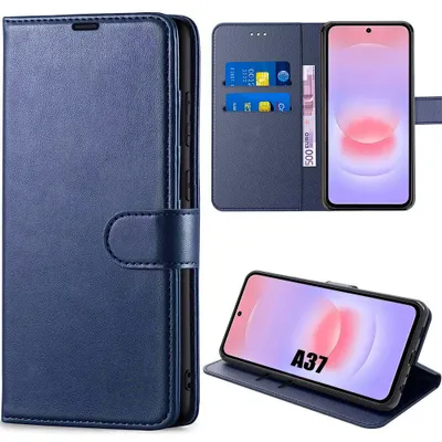 Image de Coque pour Samsung Galaxy A37 5G, Protection Intégrale Anti-Rayures Antichoc Synthécuir Bleu Marine