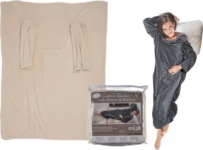 Produktbild von Beigefarbene Kuscheldecke mit Ärmeln & Taschen
