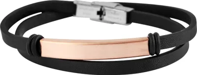 Produktbild von Akzent Wickelarmband aus Echtleder und Edelstahl in Schwarz