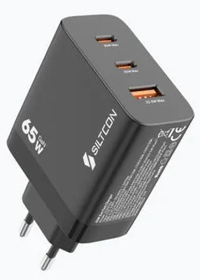 Produktbild von Siltcon® 65W USB-C Schnellladegerät – 2x USB-C PD, 1x USB-A 22.5W, GaN Netzteil, Schwarz