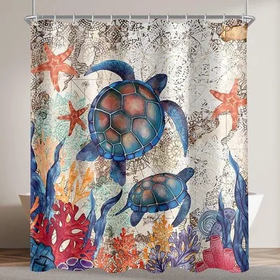 Obrázok produktu pre Ibenzoa® sprchový záves s motívom želvy a hviezd, polyester, vodeodolný a antibakteriálny, zosilnený okraj, 16 očiek, 240 x 200 cm