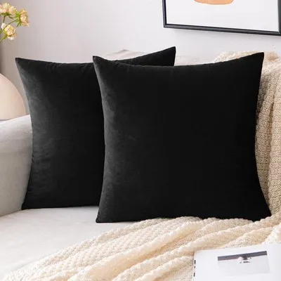 Obrázek produktu pro Sada dvou sametových povlaků na polštáře Unyqoos®, černá barva, 50x50 cm – měkký samet s jemným leskem, skrytý zip