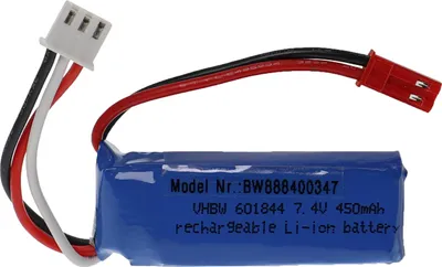 Produktbild von vhbw Akku kompatibel mit BEC Stecker für Modellbau z.B. Racing Car, Helikopter, Flugzeug (450mAh, 7,4V, Li-Polymer, 52 x 18 x 17 mm)