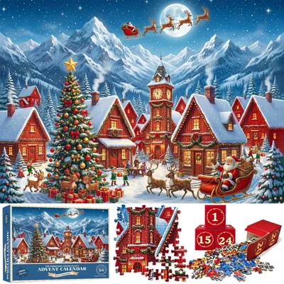 Imagen del producto de Calendario de Adviento 2026 Puzzle Niños Cuenta Atrás de 24 Días Calendario Navideño 1008 Piezas Puzzle de Navidad 70 x 50 cm Regalo de Navidad