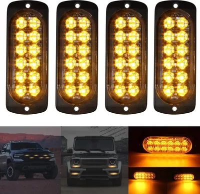 Produktbild von 4PCS 12-24V LED Notfall-Stroboskop Blinklichter für PKW Warnlicht Stroboskoplicht Front Orange  Licht Achtung Blinklicht Auto LKW Van Geländewagen ATV SUV