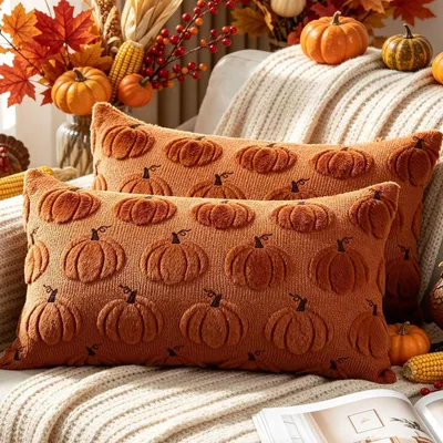 Produktbild von Kissenbezug Herbst 2 Stück 40x60 cm Plüschkürbis Braun