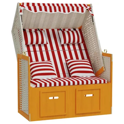 Produktbild von Strandkorb mit Kissen Poly Rattan und Massivholz Rot & Weiß