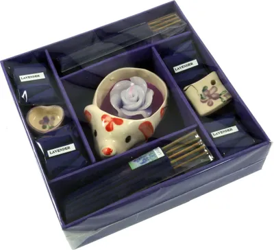 Produktbild von Räucherstäbchen & Duftset XL, Geschenkset aus Thailand - Lavendel, Violett, 4*15*15 cm, Räucherstäbchen & Sets aus Thailand