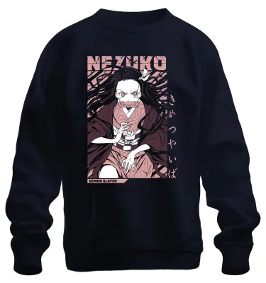 Zdjęcie produktu dla Bluza uni z motywem Nezuko z anime „Demon Slayer: Kimetsu no Yaiba” – prezent dla fanów cosplayu, kolor granatowy, rozmiar L