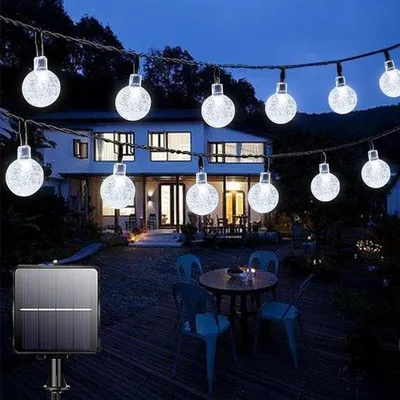 Obrázek produktu pro Solární světelná řetěz 50 LED diod, 7 m, voděodolný, 8 režimů, pro vnitřní i venkovní použití, světelná sada do zahrady, na terasu, do domu, na večírek, svatbu, festivalovou výzdobu, jasně bílá