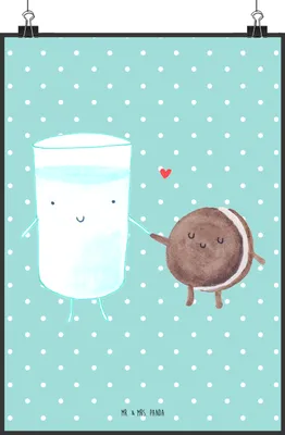 Produktbild von Mr. & Mrs. Panda Bild Milch Keks DIN A2 - Türkis Pastell - Geschenk, wanddruck, Lustige Sprüche, Milk, Wandbild, Kaffee, Kekse, drucke, Posterdruck, Cookie, wanddeko