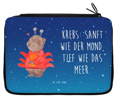 Produktbild von Mr. & Mrs. Panda Federmappe Krebs Astrologie - Sternenhimmel Blau - Geschenk, Mäppchen, Etui für Stifte, Sternzeichen, Geburtstagsgeschenk, Federmäppchen, Schreibmappe