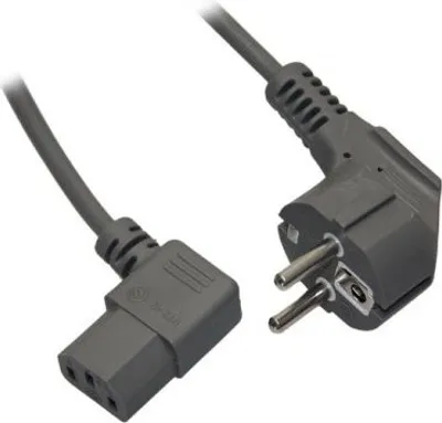 Produktbild von Beidseitig abgewinkeltes Kaltgeräte-Anschlusskabel, 2 m, Grau, (3*0,75 mm²) Schutzkontaktstecker Hybrid (Typ E/F, CEE 7/7) 90° > Gerätebuchse C13 (Kaltgeräteanschluss) 90°