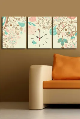 Produktbild von Opviq, 3P3040CS- CLA3610, Bunt, Wanduhren, 96 x 40 cm, 100% Wildleder -Leinwand
