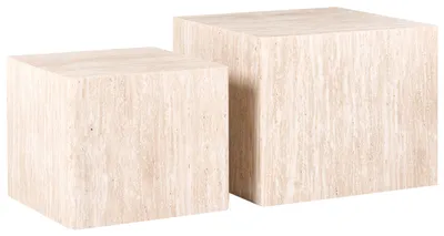Produktbild von BELIANI Couchtisch 2er Set Beige MDF-Platte in Travertinoptik Quadratisch Japandi Stil Minimalistisches Design Wohnzimmertisch Sofatisch Clubtisch