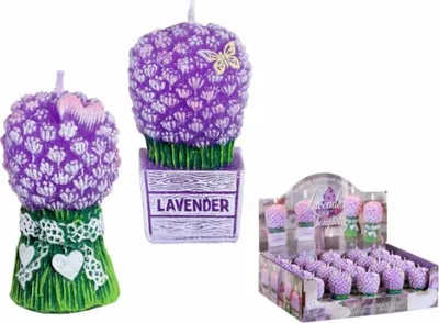 Zdjęcie produktu dla Świeca LAVENDER BOUQUET dekorowany kwiat + pudełko MOM 20szt