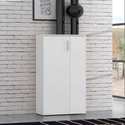 Immagine prodotto di Mobile multiuso scarpiera 2 ante con 5 ripiani colore bianco Lucio 69x34x120H
