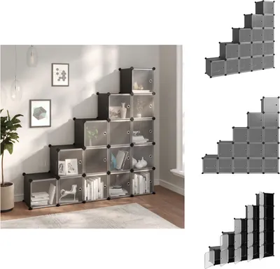 Produktbild von vidaXL Regalsystem mit 15 Würfeln und Türen Schwarz PP -  Schuhregale & -schränke