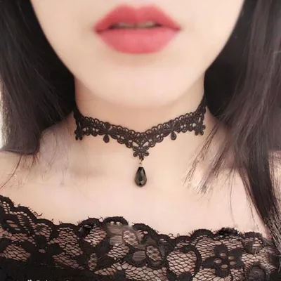 Zdjęcie produktu dla .CHOKER Koronkowy Haft Czarny NASZYJNIK Elegancki