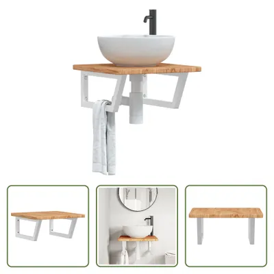Imagen del producto de Encimera para lavabo "The Living Store" con soporte de acero y madera maciza de roble