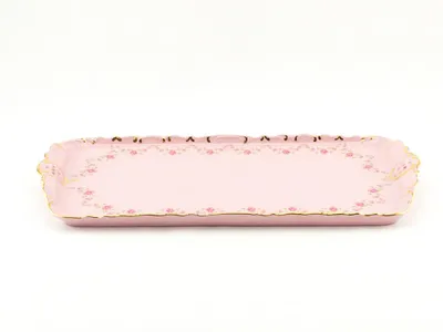 Produktbild von Tablett 36 cm, rosa Porzellan, Blumen, Goldlinie, Leander
