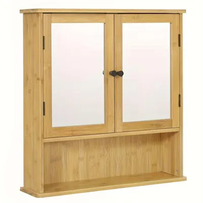 Produktbild von Spiegelschrank Bambus 2 türig Naturfinish, 56 x 58 x14 cm Badezimmerschrank