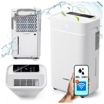 Zdjęcie produktu dla Wisser WSR20 – osuszacz powietrza o wydajności 20 litrów na dobę – z Wi-Fi, funkcją zapobiegającą powstawaniu pleśni i eliminującą nieprzyjemne zapachy, wyświetlacz LED