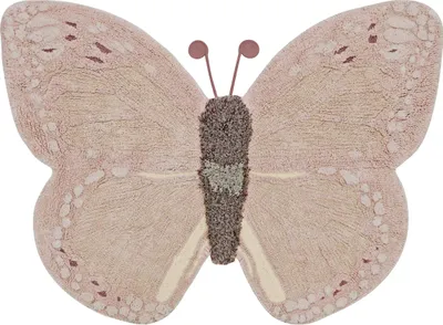 A butterfly-shaped rug on a white background.