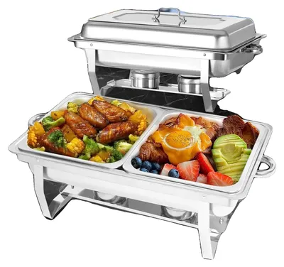Image de Ensemble de chafing-dish en acier inoxydable, avec contrôle de la température, comprenant 2 récipients GN de taille 1/2