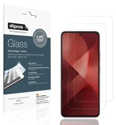 Produktbild von 2x Schutzfolie für HMD Crest 2 Pro - Anti-Shock 9H Folie dipos Glass Kunststoffglas