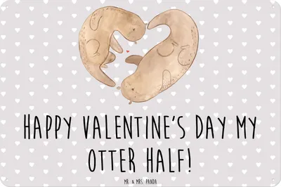 Produktbild von Mr. & Mrs. Panda Wandbild Otter Valentine DIN A3 - Grau Pastell - Geschenk, Magnetschild, Metallbild, Valentinstag, für Freundin, Frauen, Schild, Hochzeitstag, Jahrestag