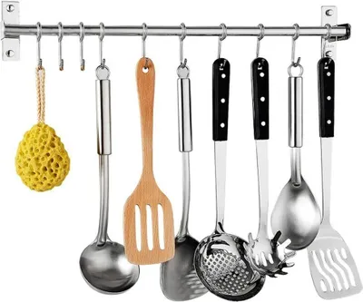 Produktbild von Hakenleiste Edelstahl Küchenreling mit 12 Haken, Wandmontage, Bad Hakenleiste,Wandhaken Küche, Hängeleiste Haken, Hakenleiste Wand, für Küche,Bad,Flur