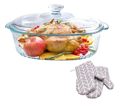 Glas-Auflaufform oval 3 qt mit Deckel, Borosilikatglas