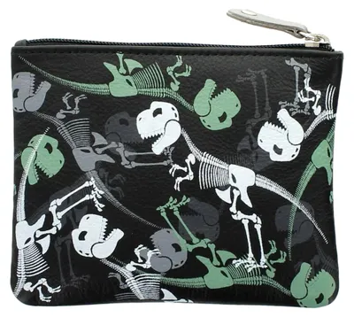 Produktbild von Münzbörse aus Leder mit Dinosaurier-Motiv und Schlüsselanhänger, Schwarz, Einheitsgröße