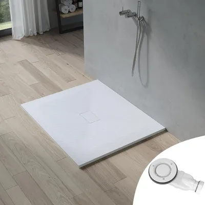 Produktbild von AQUABATOS SMC Duschwannen für badezimmer antirutsch, schieferoptik duschtasse rechteckig, modern-design brausewanne weiße extra-flach 120x100cm mit Abdeckung Siphon/Ablaufgarnitur