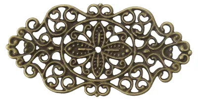 Zdjęcie produktu dla 100 dekoracyjnych metalowych ornamentów, zdobień, motywów kwiatowych, o wymiarach 4,5 x 2,3 cm, kolor antyczny mosiądz