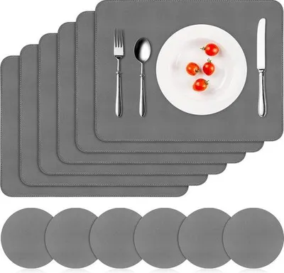 Immagine prodotto di Tovagliette impermeabili, set da 6, PVC, antiscivolo, resistenti al calore, 41x31 cm, grigio scuro