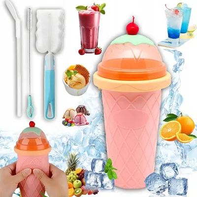 Produktbild von Slush Becher Silikon Squeeze Cup Gefrorene Maker Smoothie Becher zum Kneten DIY Slushy Pinch Ice Sommer-Slush mit Strohhalmlöffel