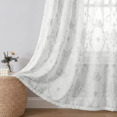 Imagen del producto de Cortinas de jacquard blancas con lazadas - Juego de 2, 220 x 140 cm
