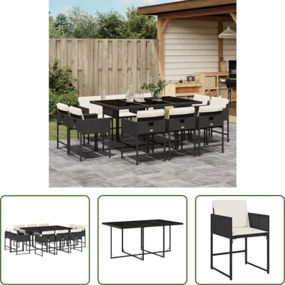 Produktbild von The Living Store 11-tlg. Garten-Essgruppe mit Kissen Schwarz Poly Rattan