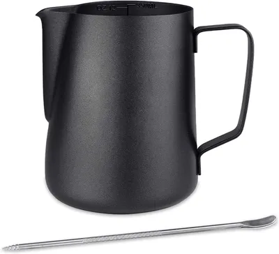 Milchkännchen 900 ml Edelstahl mit Latte Art Stift, schwarz