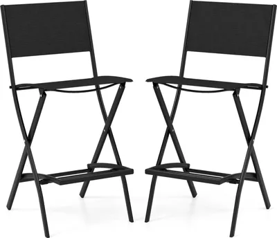 Produktbild von COSTWAY 2er Set Barhocker mit Fußstütze, Campingstühle bis zu 150kg, klappbar, Schwarz