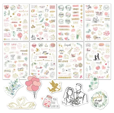 Hochzeitsaufkleber, transparent, Rosen, 8 Stück, für Gästebuch